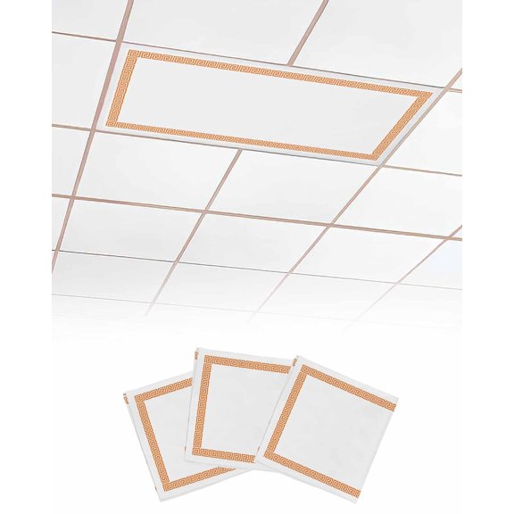 Orange Geometric Fluorescent Light Covers for Ceiling Lights 4x2 feet,3 Pack Magnetic Light Filters for Classroom,Modern Key Greek Design Abstract Art Fluorescent Light Shade Panel for Office School