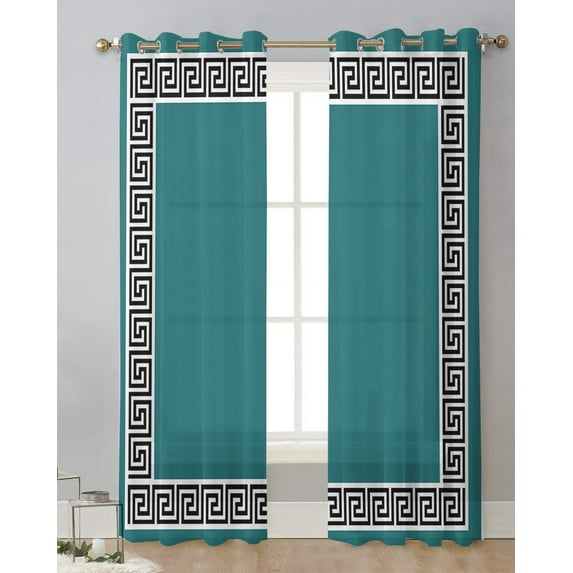 Orange Geometric Greek Key Pattern Luxury Tulle Curtains for Living Room Kitchen Sheer Drapes Chiffon Window Curtain Home r