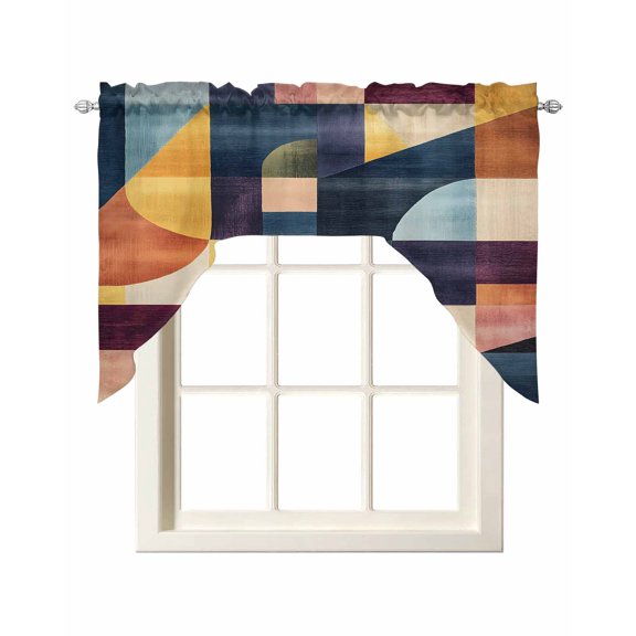 Orange Geometric Kitchen Curtains Swag Valance for Windows/Bathroom/Cafe, Modern Abstract Simple Color Block Rod Pocket Drape Panel Swag Curtain Valance for Bedroom/Living Room 55''x36''