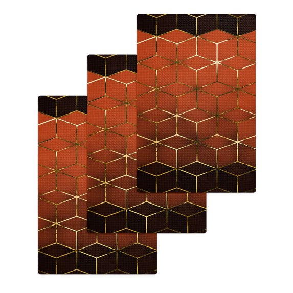 Orange Geometric Kitchen Dish Towels for Drying Dishes Set of 3, Ombre Modern Abstract Art Waffle Weave Microfiber Hand Tea Bathroom Towels Quick Dry & Absorbent Towel 15.7x23.6