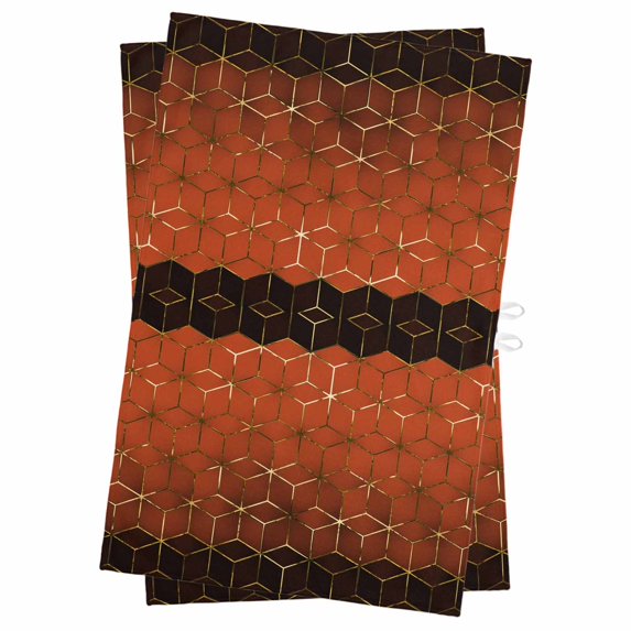 Orange Geometric Kitchen Towels Set of 2, Water Absorbent Dish Towel, Ombre Modern Abstract Art Decorative Hand Towels - Quick Drying Cloth for Cooking Baking, 18x28 Inch