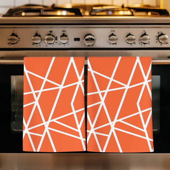 Orange Geometric Kitchen Towels Set of 3, Abstract Stripes Modern Simple Absorbent Dish Towels for Kitchen, Microfiber Hand Towel, Quick Drying Tea Towel for Cleaning Decorative Dishcloths