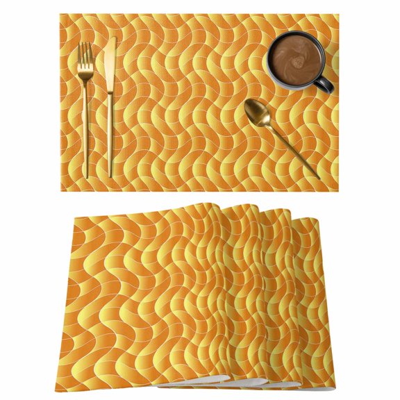 Orange Geometric Placemats Set of 2, Cotton Linen Fabric Place Mats, Modern Moire Abstract Art Aesthetics Washable Decorative Table Mats Protector for Home Kitchen Dining Wedding Party Coffee Tables