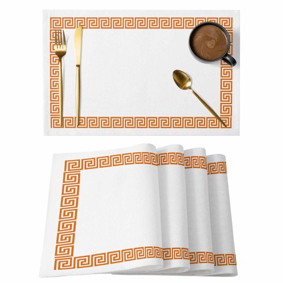 Orange Geometric Placemats Set of 6, Greek Pattern Non-Slip Place Mats Washable Table Mats for Kitchen Dining Table Decorations Indoor/Outdoor