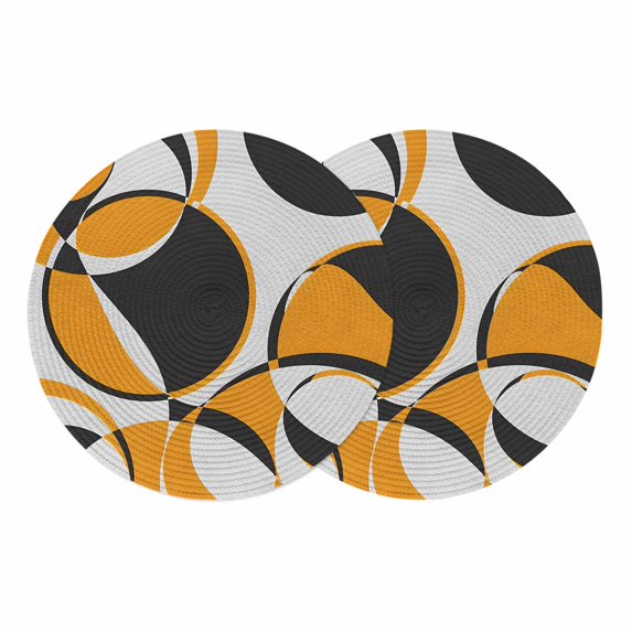 Orange Geometric Round 13 Inch Placemats Set of 2, Modern Abstract Lines Textured HeatResistant Non Slip Place Mats for Dining Table, Wipeable Braided Kitchen Table Mats for Housewarming