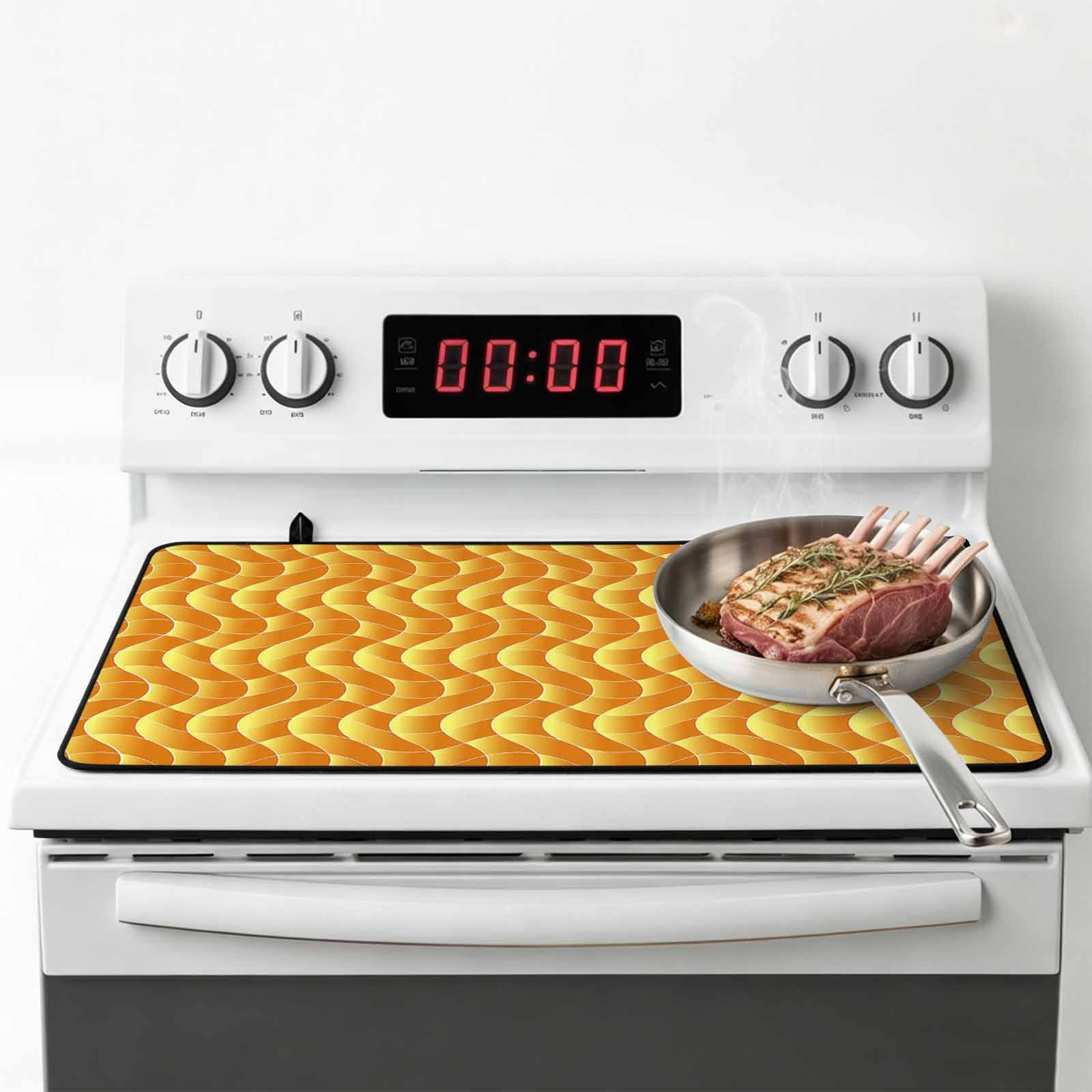 Orange Geometric Stove Top Cover for Electric Stove, Heat-proof & Non Slip Glass Top Stove Cover Protector, Modern Moire Abstract Art Aesthetics Kitchen Flat Cooktop Rubber Mat 24x21 Inches