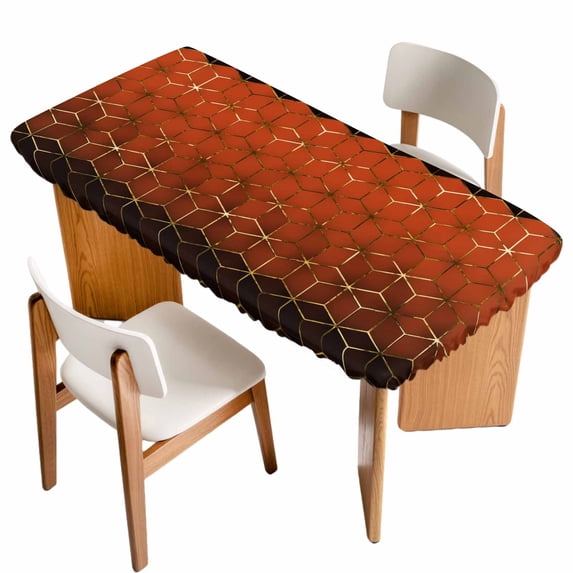 Orange Geometric Table Cloths for 3 Foot Rectangle Tables, Ombre Modern Abstract Art Patio Waterproof Elastic Fitted Tablecloths, Washable Rectangular Table Cover for Camping