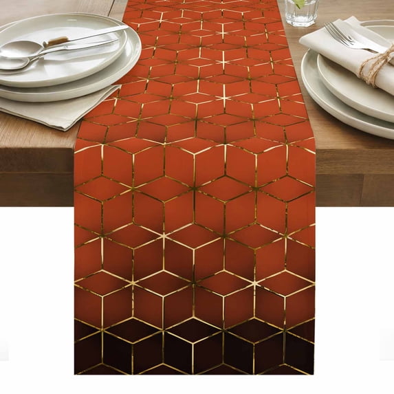 Orange Geometric Table Runner - 108 Inch Long, Kitchen Dining Table Runner Dresser Scarves, Ombre Modern Abstract Art Farmhouse Decor for Coffee Tables Wedding Party Banquet