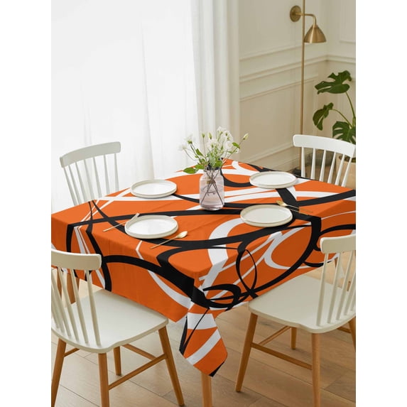 Orange Geometric Tablecloth Rectangle Table Cloth 52x70, Waterproof Tablecloth Outdoor Table Cloth, Black White Striped Abstract Lines Art Washable Table Cover for Kitchen Dinning Party