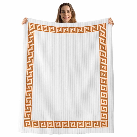Orange Geometric Throw Blanket, Flannel Fleece Blanket with Striped Design for Couch, Modern Key Greek Design Abstract Art Soft Breathable All Season Plush Blankets for Sofa Office Chair 30"x40"
