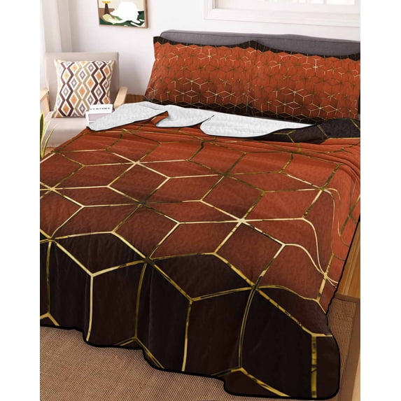 Orange Geometric Twin XL Size Down Alternative Comforter, Lightweight Comforter Quilt Bedding Set with Pillow Shams Ombre Modern Abstract Art All Seasons Bed Comforter Duvet Insert 68"x98"