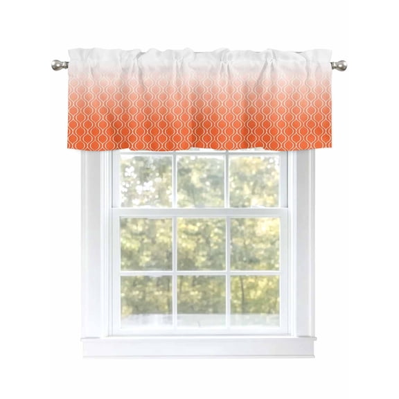 Orange Geometric Valances for Windows, Rod Pocket Kitchen Valance Curtains - Soft & Washable Small Window Treatment for Living Room, Bathroom, Ombre Lines Rhombus Modern 54x18inch, 1 Panel