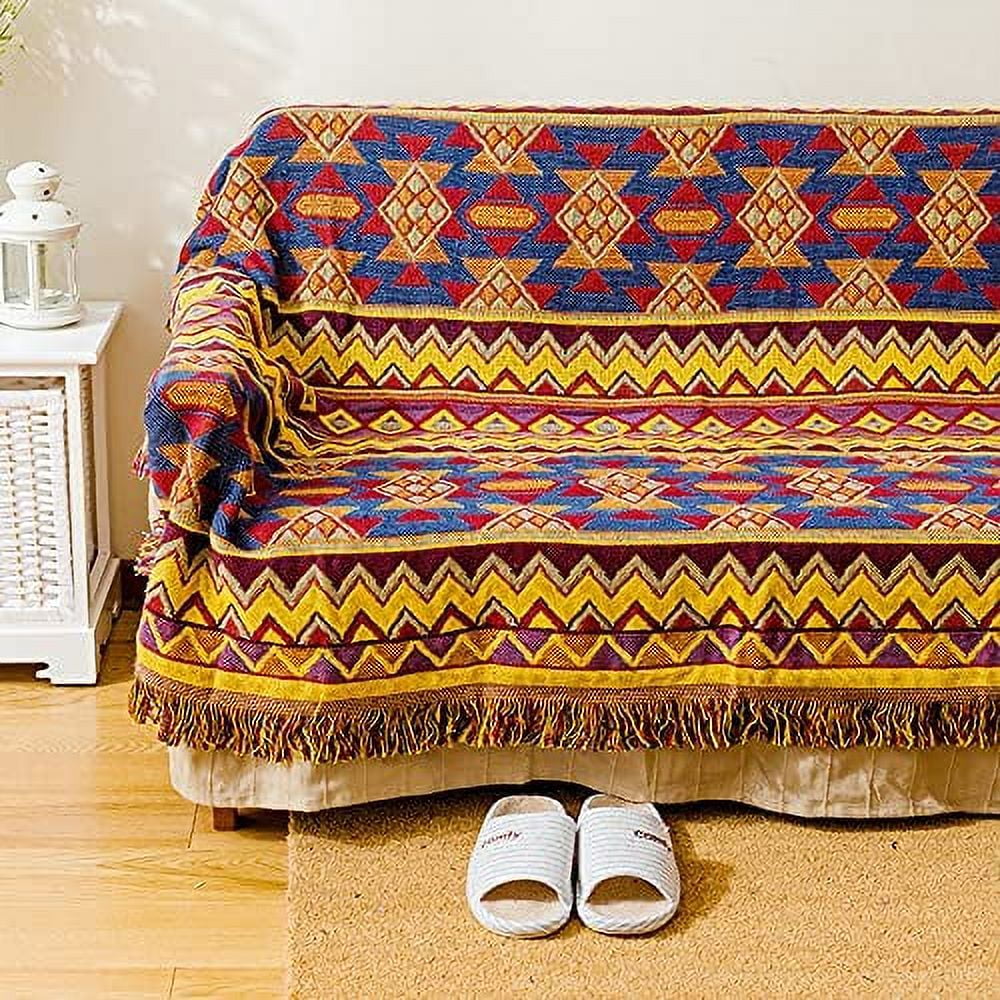 Orange Geometry Boho Throw Blanket for Couch Cotton Linen Jacquard Reversible Double Sided Woven Aztec Bed Couch Throws Soft Oversized Chair Sofa Cover with Tassel Walmart