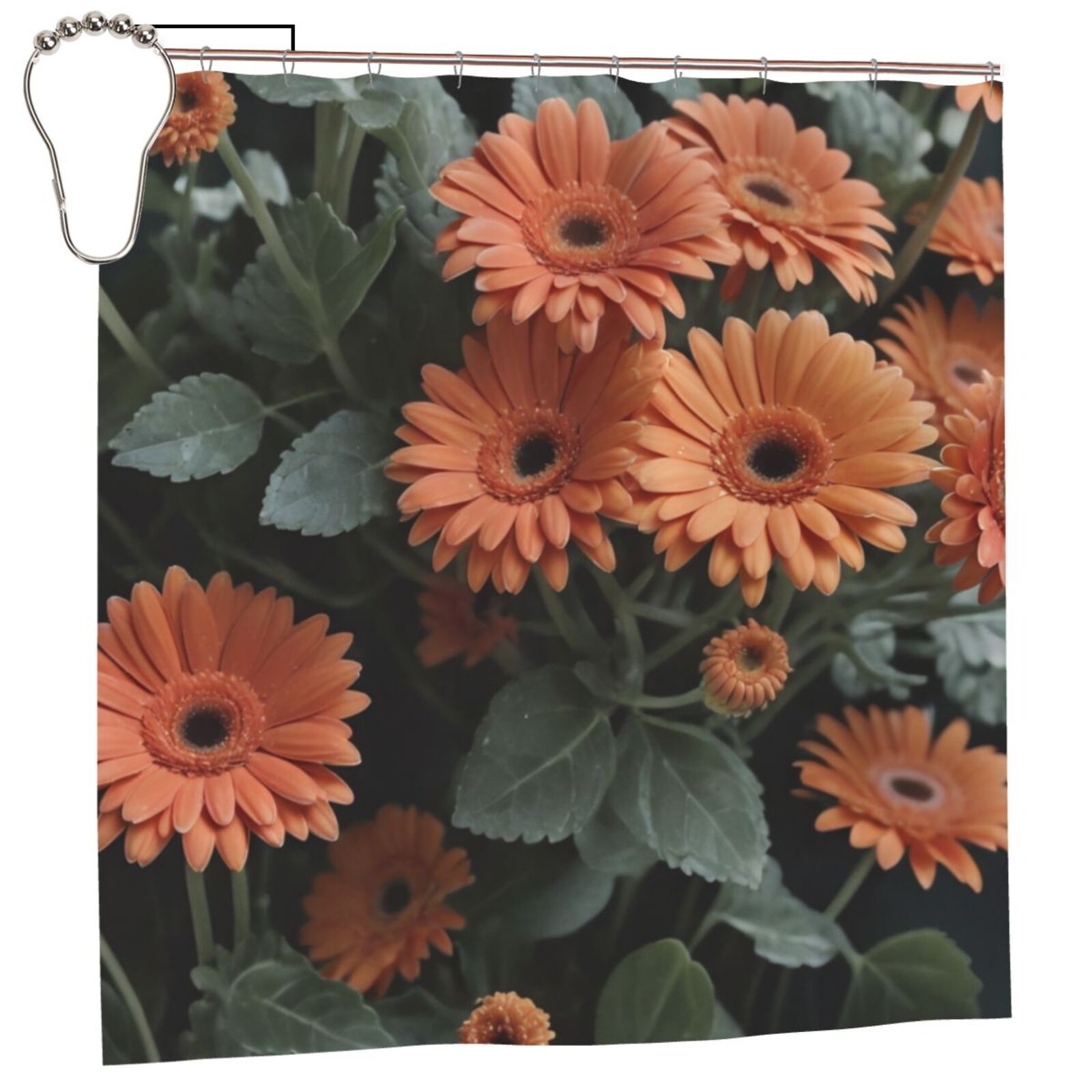 Orange Gerbera Daisies in Garden Shower Curtain, Waterproof Fabric