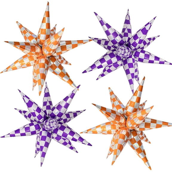 Orange Gingham Balloons Iridescent Checkered Explosion Star Balloons Gingham Birthday Party Decor Emo Themed Party Decorations Bride Bachelorette Party Decor Supplies