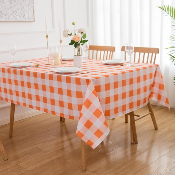 Orange Gingham Tablecloth Fall Table Cloths Rectangle 60 x 120 - Oblong Orange Tartan Plaid Checkered Polyester Fabric Table Cover Reusable Water Resistant for Autumn Thanksgiving Kitchen and Outdoor