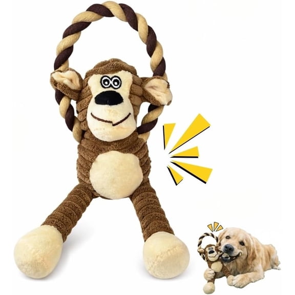 Orange Giraffe Calming Dog Toy with Rope – Durable Stuffed Dog Toy with Built-in Squeaker, Interactive Chew Toy for Small and Medium Breeds (Orange Giraffe)