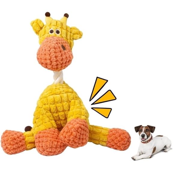 Orange Giraffe Calming Dog Toy with Rope – Durable Stuffed Dog Toy with Built-in Squeaker, Interactive Chew Toy for Small and Medium Breeds (Orange Giraffe)