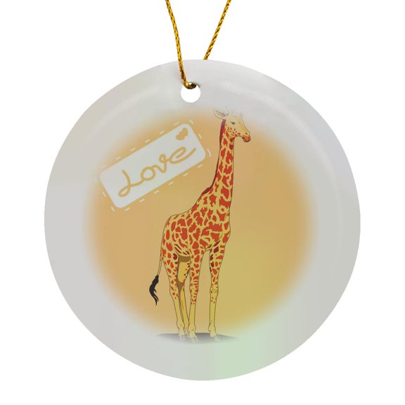 3drose, Orange Giraffe - Love - Cute Animals - Fun Art, Circle Porcelain Ornament