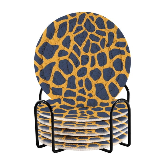Orange Giraffe Pattern Bar Coasters 6 Pack Braided Coasters with Holder Absorbent Heat Resistant