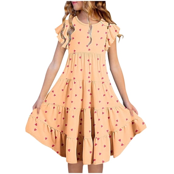 Orange Girl Love Print Slimming Tunics Boat Neck Spandex Dresses for Girl Cap Short Sleeve Midi Going Out Tiered Summer Fall 2026 Clothing Country Concert Y2K 10 Years