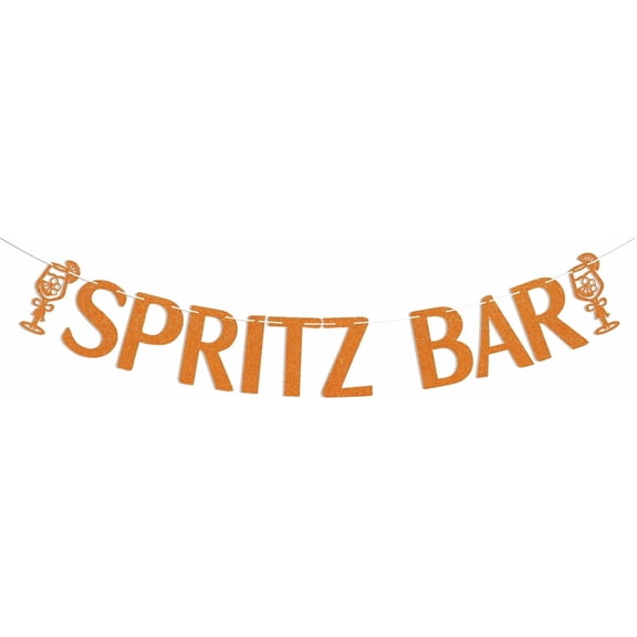 Orange Glitter Spritz Bar Banner with Cocktail Glass Cutouts, Aperol Spritz Themed Bachelorette Brunch Bar Cart Party Decor Banner