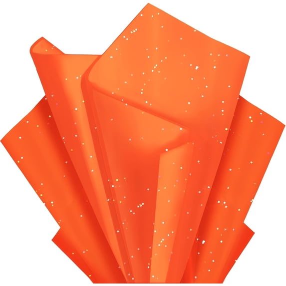 Orange Glitter Tissue Paper for Gift Bags 36 Sheets 20 x 20 Inch - Recyclable Wrapping Paper for Halloween Weddings, Birthdays, Party & Festival Decorations DIY Craft Supplies