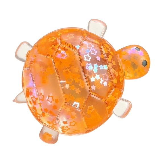 Orange Glitter Turtle Squishy Squeeze Toy with Star Confetti and Soft Jelly Texture, Sensory Toy for Kids and Adults