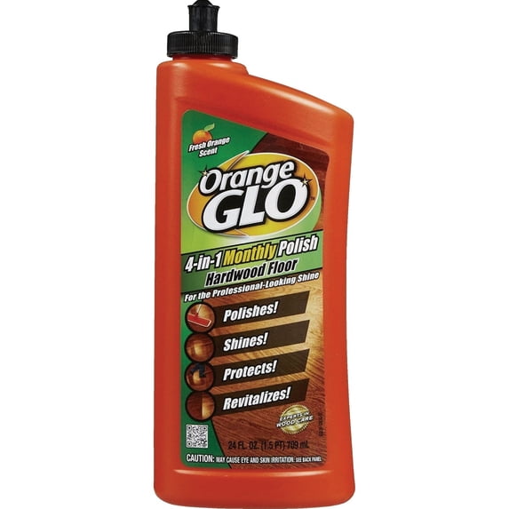 Orange Glo Hardwood Floor 4-in-1 Monthly Polish, Fresh Orange Scent, 8 Bottles 24 oz Each Bottle