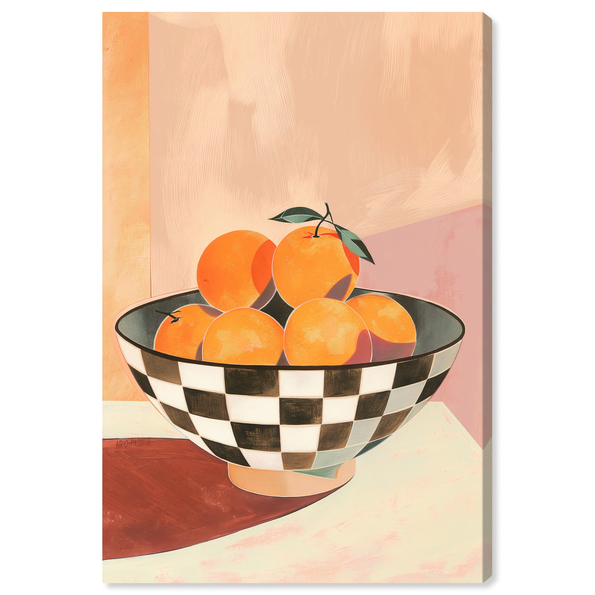 Retro Orange Glow Canvas Art with Checkered Bowl
