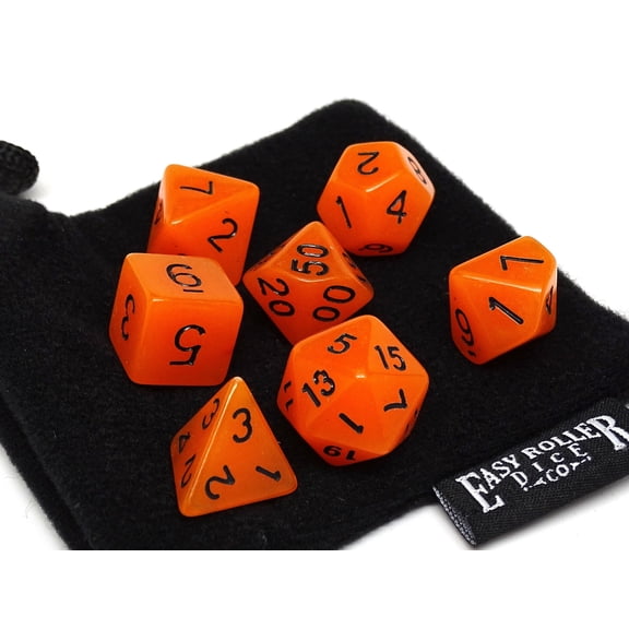 Easy Roller Dice Orange Glow in the Dark w/Black (7) New