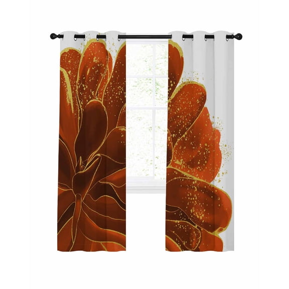 Orange Gold Flower Blackout Curtains for Bedroom Living Room, Orange Gradient Vintage Abstract Line 39 In Long Thermal Insulated Room Darkening Drapes Grommet Window Treatments, 27.5 x 39 In