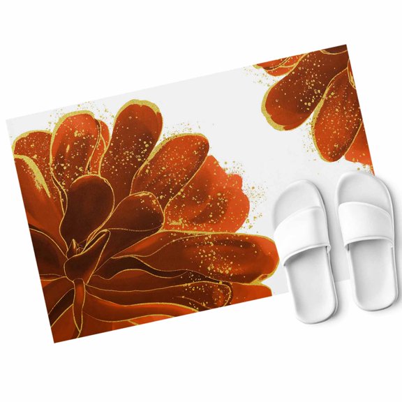 Orange Gold Flower Door Mat Orange Gradient Vintage Abstract Line Non Slip Absorbent Entrance Mat Washable Low Profile Indoor Doormat for Front Door Entryway Entry 16"x24"