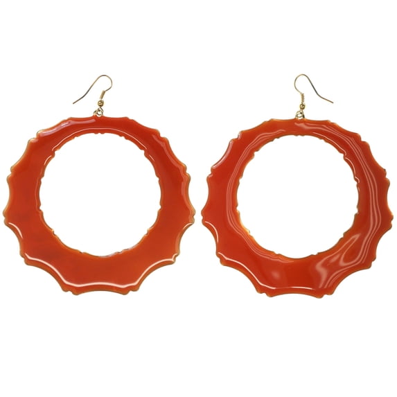 Orange & Gold-Tone Colored Acrylic Dangle-Earrings #5233