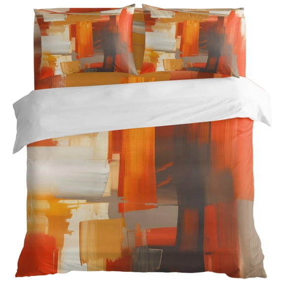 Orange Gradient Graffiti Art King Size Bed Set,Abstract Geometric Seamless Bedding for All Seasons,4 Pcs Bed Set with 1 Quiltcover (104"x90"),1 Sheet (108"x98"),2 Pillowcases (20"x36")
