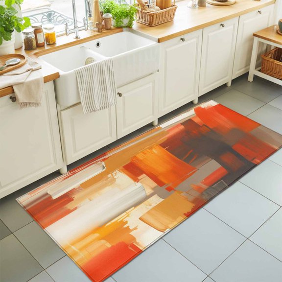 Orange Gradient Graffiti Art Rectangle Area Rug 2x6ft,Living Room Rug Non-Slip Washable Circle Rugs Pad,Abstract Geometric Seamless Soft Floor Carpet for Bedroom Dining Room