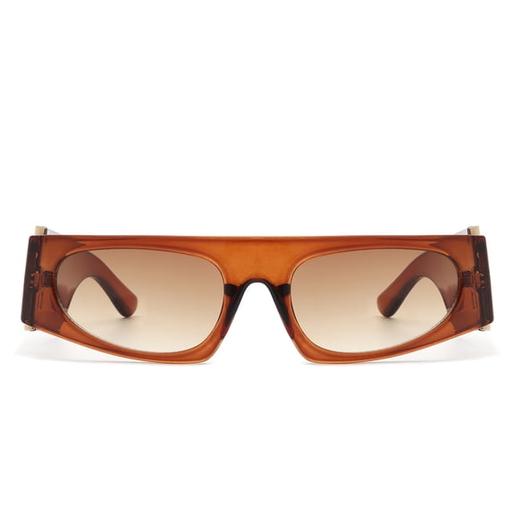 Orange Gradient Narrow Frame Sunglasses - Brown Lens UV Protection Classic Daily & Casual Eyewear