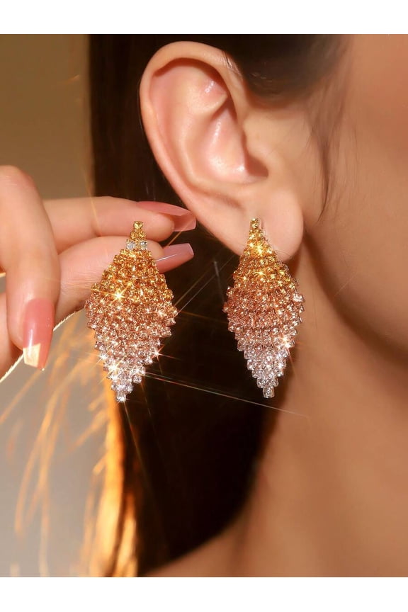 Orange Gradient Rhinestone Dangle Earrings With Goldtone Setting