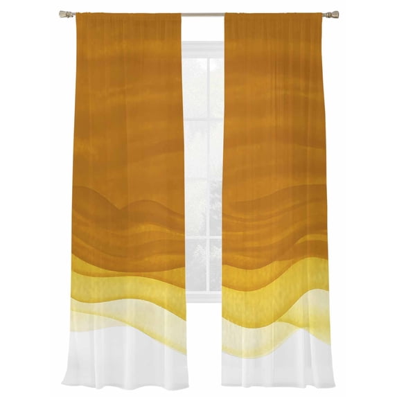 Orange Gradient Sheer Curtains for Living Room Bedroom, Watercolor Abstract Orange Gradient Water Ripples Light Filtering Sheer Curtains, Rod Pocket Voile Window Drapes, 2 Panels Set 52"x 96"