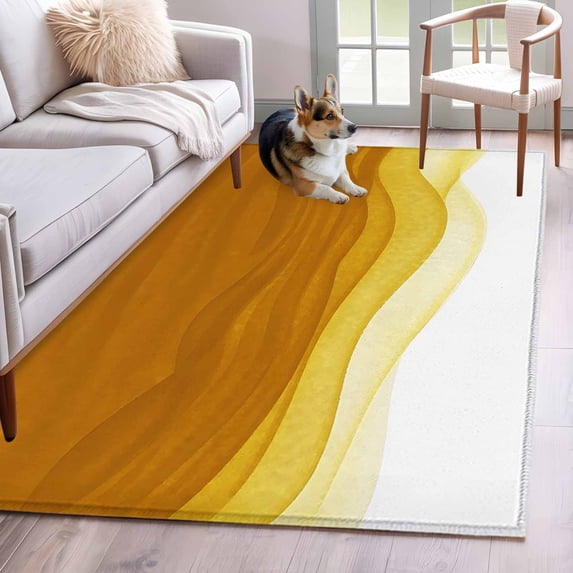 Orange Gradient Washable Area Rugs 2.7'x5', Watercolor Abstract Orange Gradient Water Ripples Low Pile Throw Living Room Rug Non-Slip Sturdy Edge Binding Carpet for Indoor Entryway Bedside Kitchen