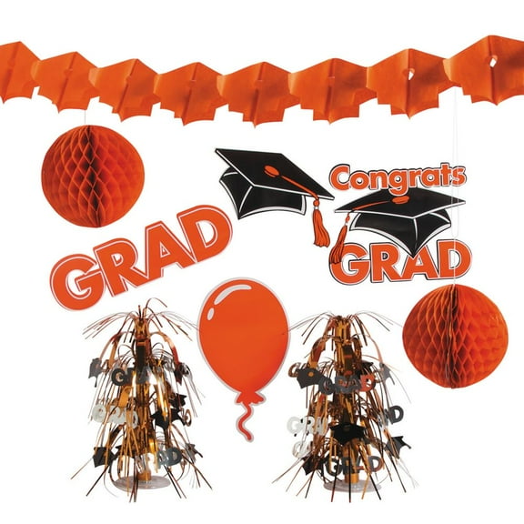 Orange Graduation Decorating Kit - Party Decor - 9 Pieces