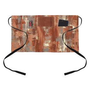 Orange Graffiti Art Kitchen Restaurant Half Waist Apron, Abstract Distressed Ombre Painting Texture Server Short Apron with 3 Pockets Waterproof Oil Waist Aprons for Women Waitress Waiter