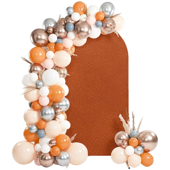 Orange Grain Texture Arch Backdrop Cover 5 FT, Vintage Industrial Terracotta Solid Color Wedding Arch Cover Stretchy Backdrop Stands Covers for Birthday Party Ceremony Banquet Decor