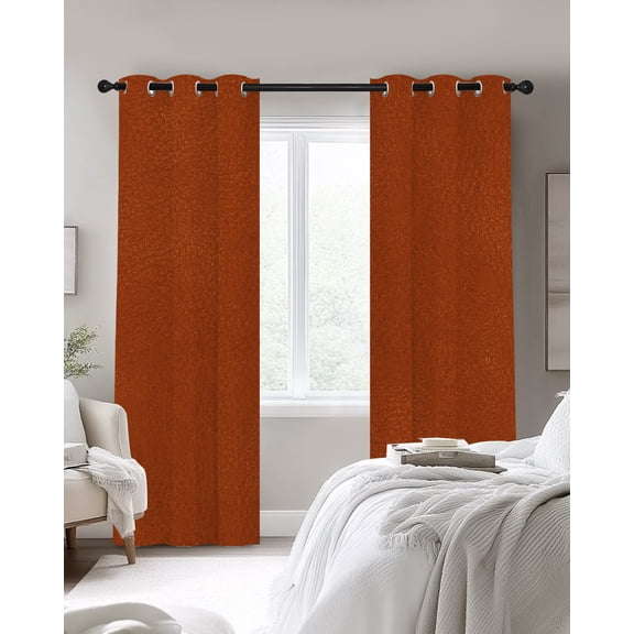Orange Grain Texture Blackout Curtains 2 Panels, Vintage Industrial Terracotta Solid Color Thermal Insulated Grommet Window Curtains for Bedroom Living Room 42"x45"