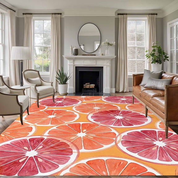 Orange Grapefruit Slices Pink Citrus Pattern Fruit Farmhouse , Soft Non Slip Rugs Stain Repellent Indoor Felt Carpet for Living Dining Room Bedroom Home Office