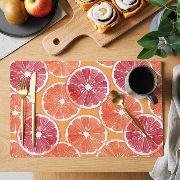 Orange Grapefruit Slices Placemats Set of 1, Pink Citrus Pattern Fruit Farmhouse Non-Slip Place Mats Washable Table Mats for Kitchen Dining Table Decorations Indoor/Outdoor