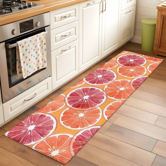 Orange Grapefruit Slices Runner Rug Non Slip 2x6 Pink Citrus Pattern Fruit Farmhouse Washable Rug Runner for Hallways Low Pile Kitchen Rugs Stain Resist Carpet for Bathroom Bedroom Entryway