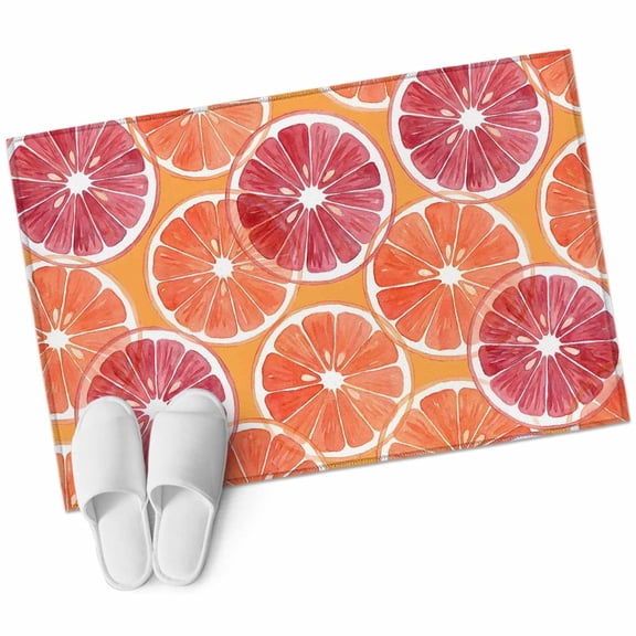 Orange Grapefruit Slices Washable Small Entryway Area Rugs 2'x3', Pink Citrus Pattern Fruit Farmhouse Low Pile Throw Rug Non-Slip Sturdy Edge Binding Carpet for Front Door Floor Room Entry
