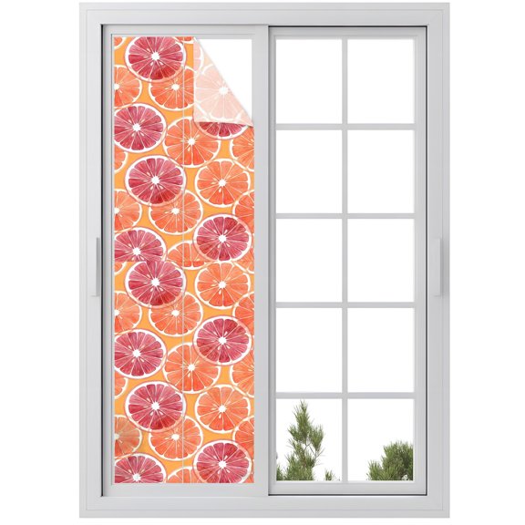 Orange Grapefruit Slices Window Privacy Film, Pink Citrus Pattern Fruit Farmhouse Frosted Glass Window Clings Static Cling UV Heat Blocking Reusable Door Sticker for Bathroom 17.7 x 78.7 Inch