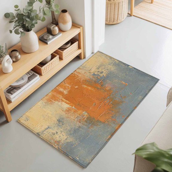 Orange Gray Abstract Graffiti Rectangle Area Rug 2x3ft,Living Room Rug Non-Slip Washable Circle Rugs Pad,Modern Street Art Soft Floor Carpet for Bedroom Dining Room
